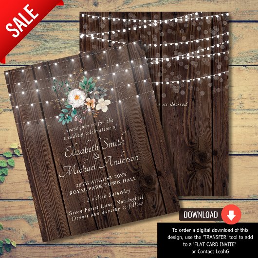 Papier Budget Rustic Wood Lights Floral Wedding Invite