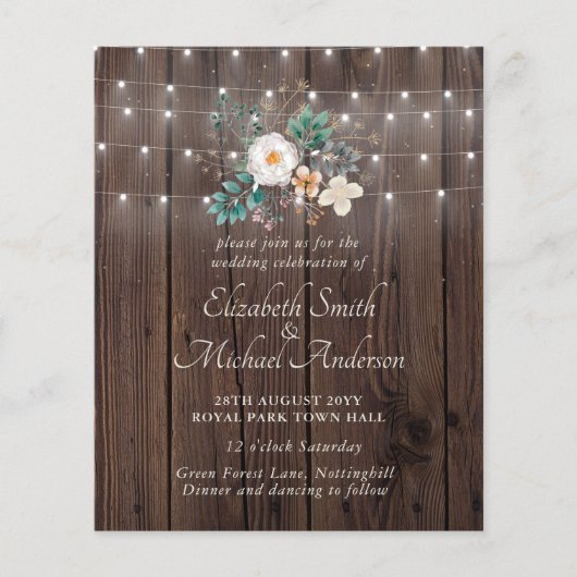 Papier Budget Rustic Wood Lights Floral Wedding Invite (Devant)