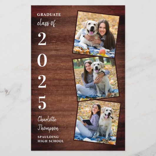 Papier Budget Rustic Wood Photo Graduation Faire-part (Devant)