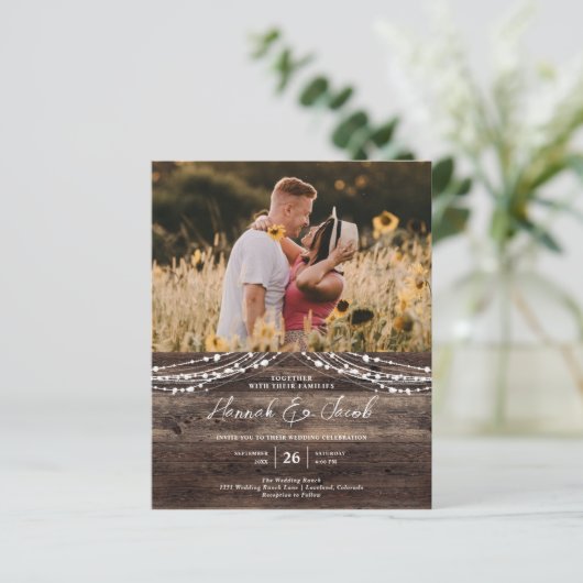 Papier Budget Rustic Wood QR Code RSVP Faire-part de mari (Debout devant)