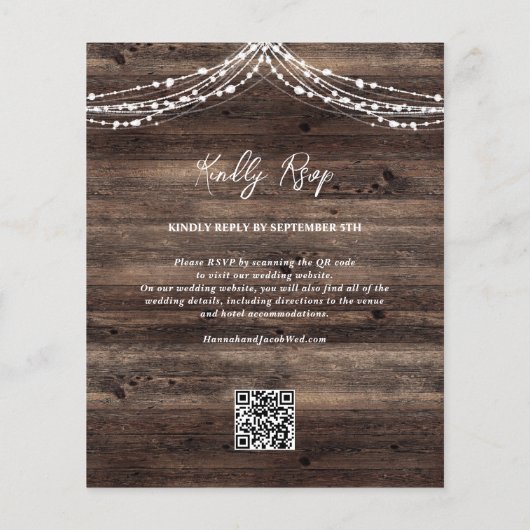 Papier Budget Rustic Wood QR Code RSVP Faire-part de mari (Dos)