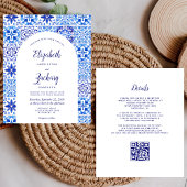 Papier Budget Rustique Arc Bleu Azulejos QR Code Mariage