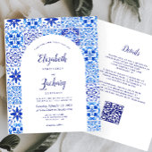 Papier Budget Rustique Arche Bleu Azulejos QR Code Mariag