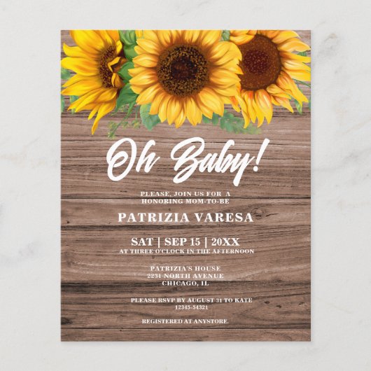 Papier Budget Rustique Automne Oh Bébé Tournesol Shower (Devant)