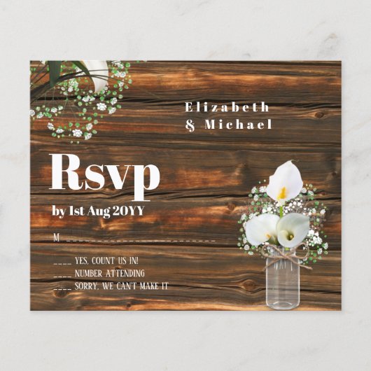Papier Budget Rustique Blanc Calla Lily Mariage RSVP (Devant)