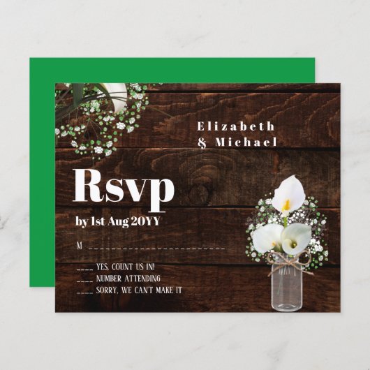 Papier Budget Rustique Blanc Calla Lily Mariage RSVP (Devant / Derrière)