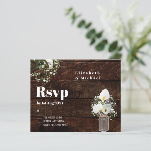 Papier Budget Rustique Blanc Calla Lily Mariage RSVP (Debout devant)