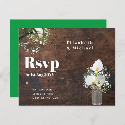 Papier Budget Rustique Blanc Calla Lily Mariage RSVP (Devant / Derrière)