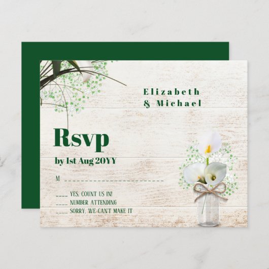 Papier Budget Rustique Blanc Calla Lily Mariage RSVP (Devant / Derrière)