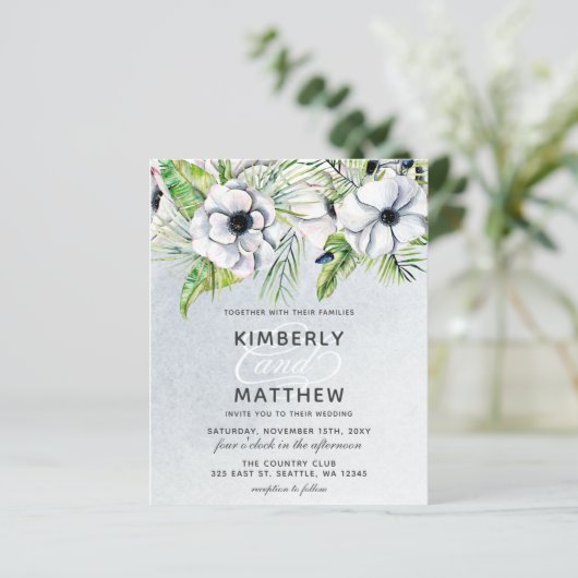 Papier Budget Rustique Bleu Blanc Floral Faire-part de ma (Debout devant)