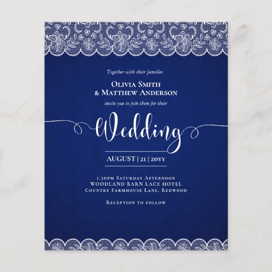 Papier BUDGET Rustique BLUE Blanche dentelle Mariage de f (Devant)