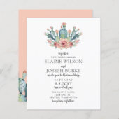 Papier Budget Rustique Blush Cactus Faire-part de mariage (Devant / Derrière)