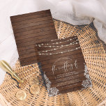 Papier Budget Rustique Bois Chaîne Lumières & Mariage den<br><div class="desc">Un thème vintage classique dans un style moderne ! Ce design est composé d'un arrière - plan en bois rustique avec des lampes à cordes en haut et de dentelle belle, délicate et vintage dans les coins inférieurs. Le texte apparaît au milieu avec "le mariage de" en lettres de script...</div>