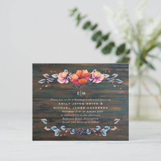 Papier Budget Rustique Bois Orange Mariage Invite (Debout devant)