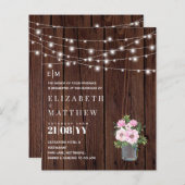 Papier Budget Rustique Bois Rose Fleurs Mariage Invite (Devant / Derrière)