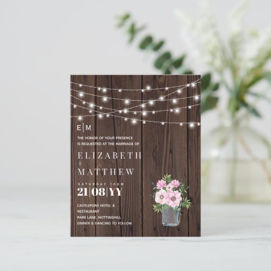 Papier Budget Rustique Bois Rose Fleurs Mariage Invite (Debout devant)