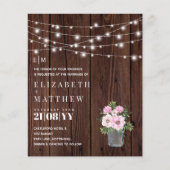 Papier Budget Rustique Bois Rose Fleurs Mariage Invite (Devant)