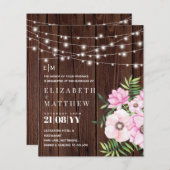 Papier Budget Rustique Bois Rose Fleurs Mariage Invite (Devant / Derrière)