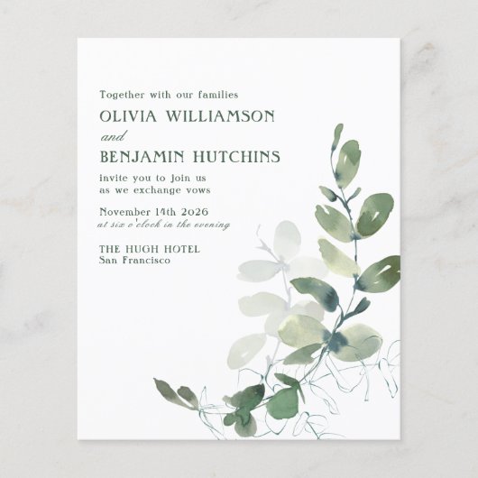 Papier Budget Rustique Botanique Eucalyptus Mariage Invit (Devant)