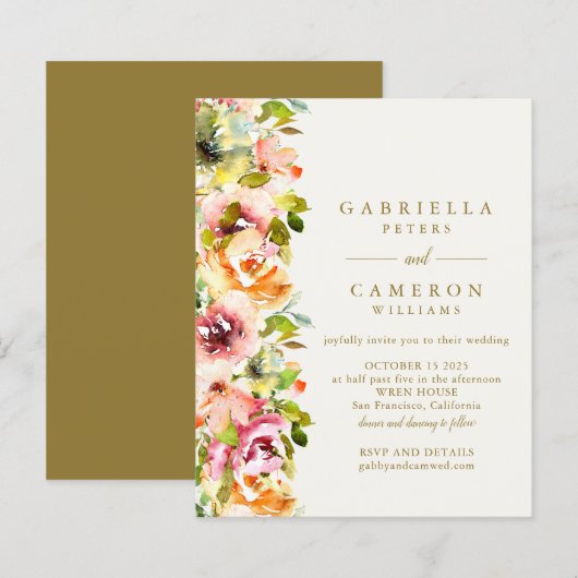 Papier Budget Rustique Bourgogne Gold Floral Wedding Invi (Devant / Derrière)