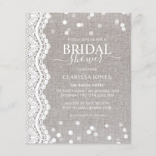 Papier BUDGET Rustique Burlap dentelle nuptiale Invitatio (Devant)