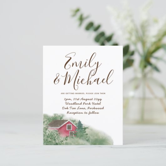 Papier Budget Rustique Cabine dans Woods Mariage Invitati (Debout devant)