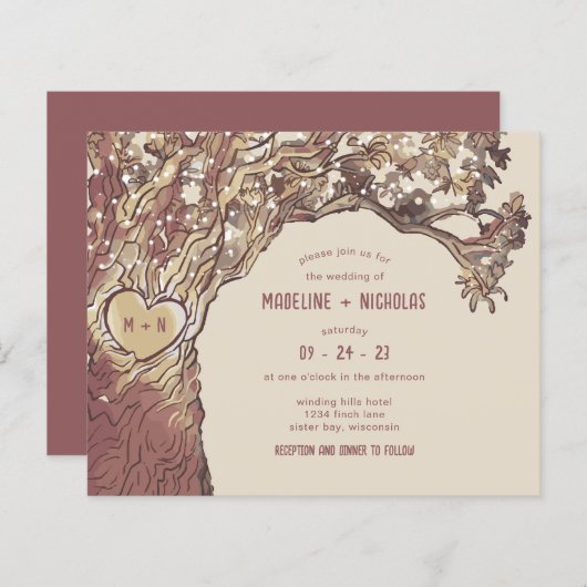 Papier BUDGET Rustique Carved Heart Faire-part de mariage (Devant / Derrière)