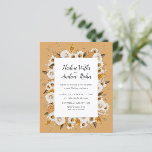 Papier Budget rustique Chamomile Mimosa cadre Mariage (Debout devant)