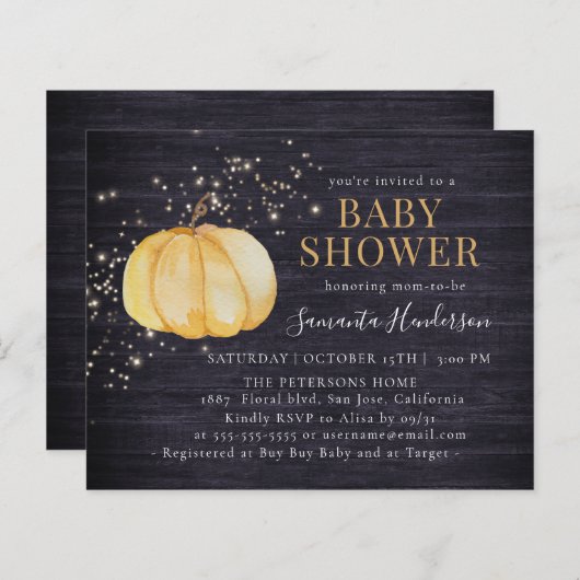 Papier Budget Rustique Citrouille de bois Baby shower bri (Devant / Derrière)