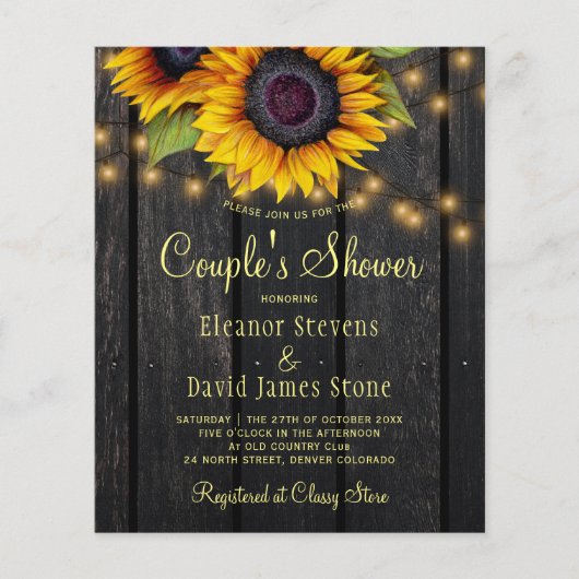 Papier Budget rustique couples à fleurs douche invitation (Devant)