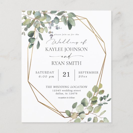 Papier Budget Rustique Eucalyptus & Gold Frame Mariage (Devant)