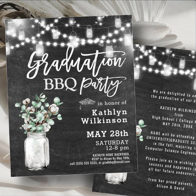 Papier BUDGET Rustique Eucalyptus Graduation BBQ Invitati (Créateur téléchargé)