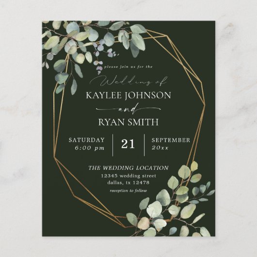 Papier Budget Rustique Eucalyptus & Mariage Or - Vert (Devant)