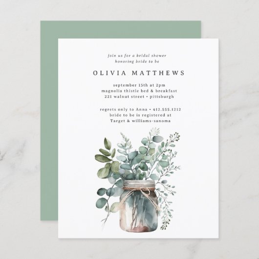 Papier Budget Rustique Eucalyptus nuptiale de douche Invi (Devant / Derrière)
