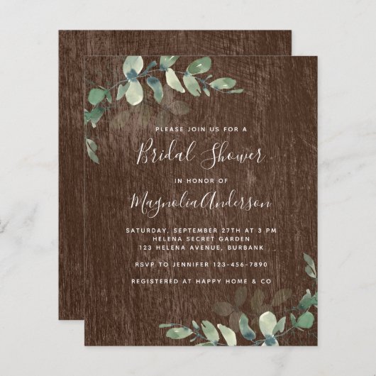 Papier BUDGET Rustique Eucalyptus nuptiale invitation à l (Devant / Derrière)