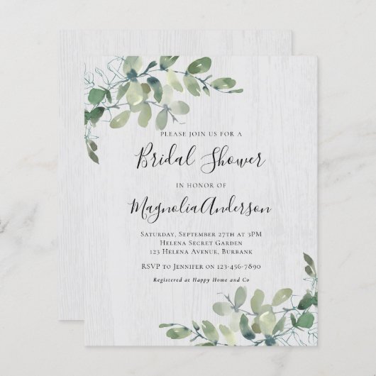Papier BUDGET Rustique Eucalyptus nuptiale invitation à l (Devant / Derrière)