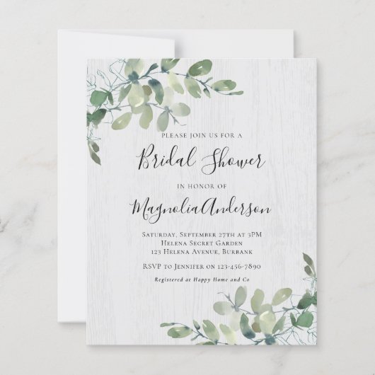 Papier BUDGET Rustique Eucalyptus nuptiale invitation à l (Devant)