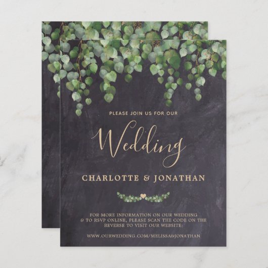 Papier Budget Rustique Eucalyptus QR Code Mariage Invitat (Devant / Derrière)