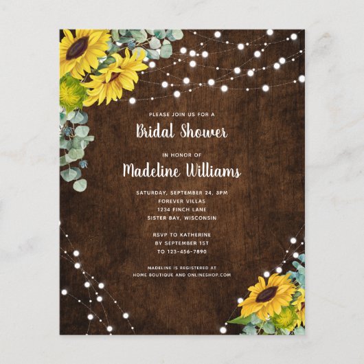 Papier BUDGET Rustique Fête des mariées de tournesols en (Devant)