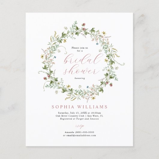 Papier Budget Rustique Fleur sauvage nuptiale Invitation  (Devant)