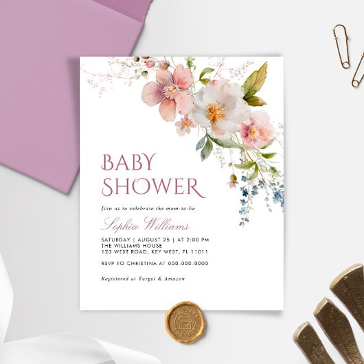 Papier Budget Rustique Fleurs sauvages Baby shower Invita