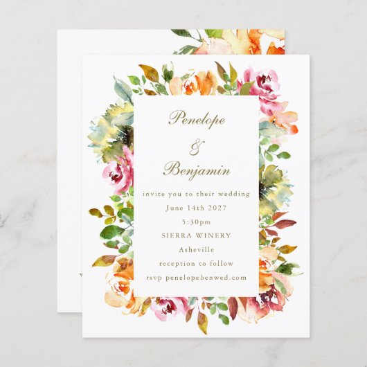 Papier Budget Rustique Floral Mariage QR Code Invitation (Devant / Derrière)