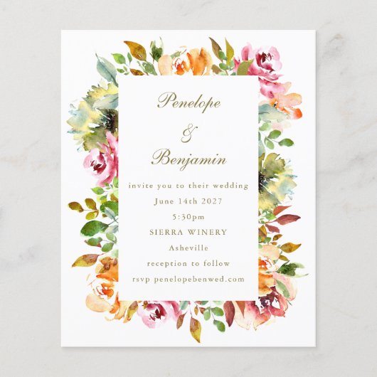 Papier Budget Rustique Floral Mariage QR Code Invitation (Devant)