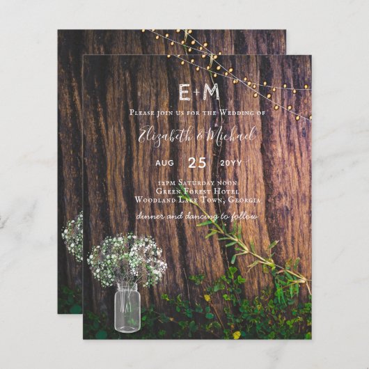 Papier BUDGET Rustique Gypsophila éclaire Mason Jars Invi (Devant / Derrière)