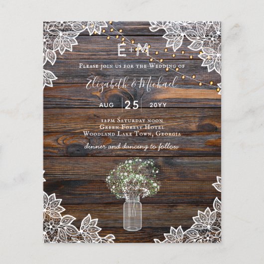 Papier BUDGET Rustique Gypsophila éclaire Mason Jars Invi (Devant)