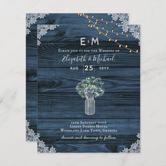 Papier BUDGET Rustique Gypsophila éclaire Mason Jars Invi (Devant / Derrière)