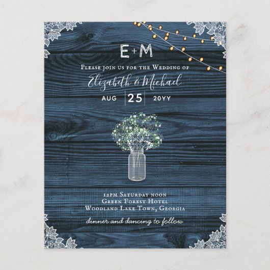 Papier BUDGET Rustique Gypsophila éclaire Mason Jars Invi (Devant)