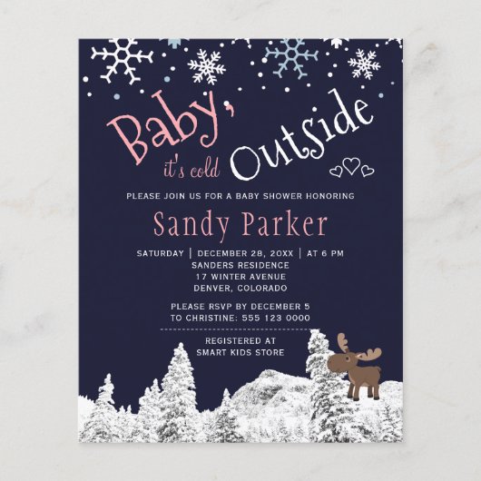 Papier Budget rustique hiver fille baby shower invitation (Devant)