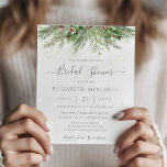 Papier Budget Rustique hiver verdure Fête des mariées Inv<br><div class="desc">Belles invitations à la douche nuptiale à prix abordable avec des illustrations d'aquarelle botanique peintes à la main de verdure hivernale,  branches de pin et d'épinette,  cônes et baies sèches. Un choix parfait pour les mariages à thème hiver ou Noël.</div>