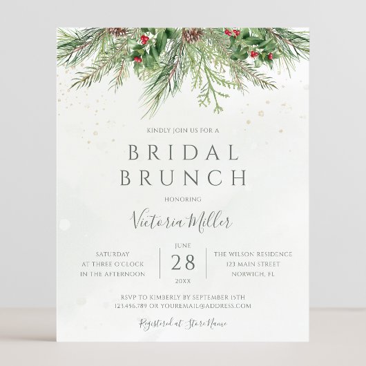 Papier Budget Rustique hiver verdure Invitation de Brunch